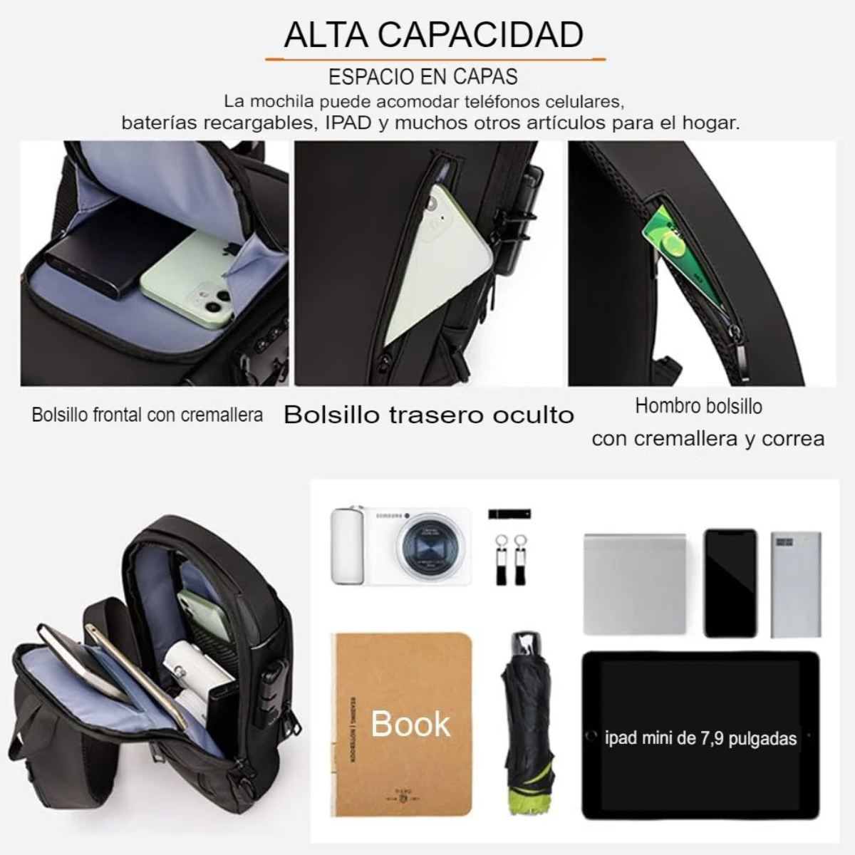 bolso antirrobo con puerto USB portátil para celular comprar en onlineshoppingcenterg Colombia centro de compras en linea osc 6